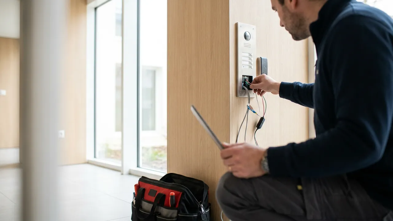 Lecteur de badge d'accès à l'entrée d'un immeuble en copropriété à Pantin